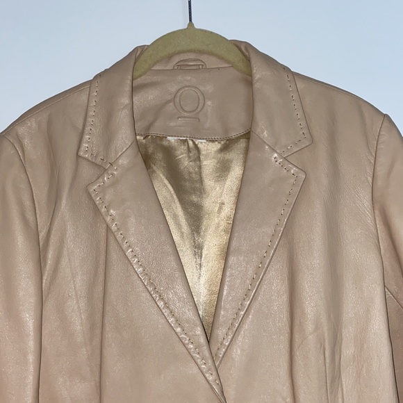 Leather Blazer🧥 Tan Cream jacket single button L coat blazer vintage retro 90’a - Picture 3 of 8
